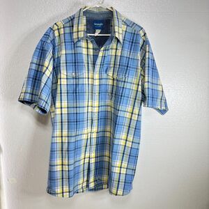 Wrangler Vintage Pearl Snap Denim Collar Western Cowboy Plaid Shirt 2XL Short Sl